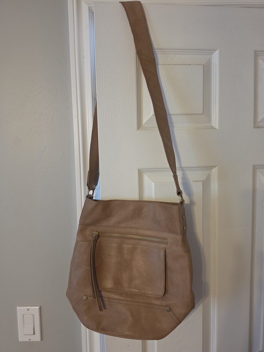 C&C California Taupe Shoulder Bag with Front Zip Pocket